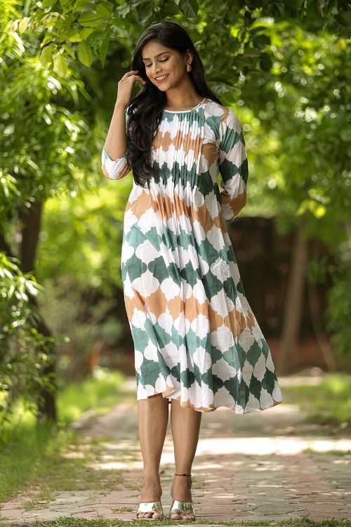 SootiSyahi'EarthyFall'BlockPrintedCotton Dress - Image 3