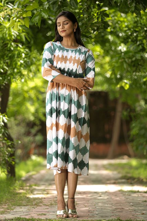 SootiSyahi'EarthyFall'BlockPrintedCotton Dress - Image 5