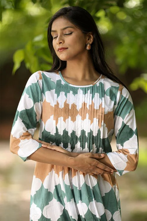 SootiSyahi'EarthyFall'BlockPrintedCotton Dress - Image 6
