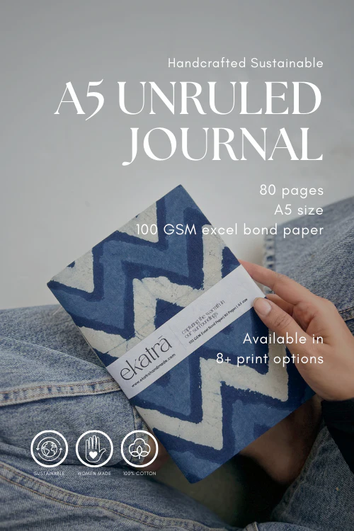 Ekatra A5 Handmade Journal - Indigo Chevron ( Set Of 2 ) - Image 3
