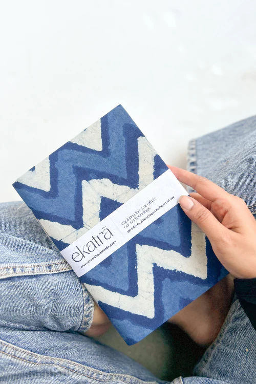 Ekatra A5 Handmade Journal - Indigo Chevron ( Set Of 2 ) - Image 4