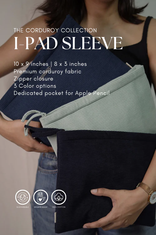 Ekatra Corduroy I-Pad Sleeve - Vincent Blue - Image 3