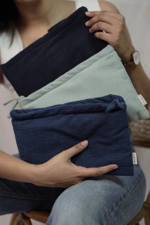 Ekatra Courdroy Pouch Large  - Sage  ( Set Of 2 ) - Image 3