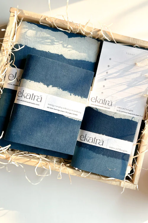 Ekatra Eco Friendly Indigo Stripes Stationery Loaded Gift Hamper - Image 2