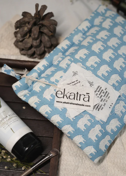 Ekatra Elephant Motif Cotton Travel Pouch/Organizer ( Set Of 2 ) - Image 2