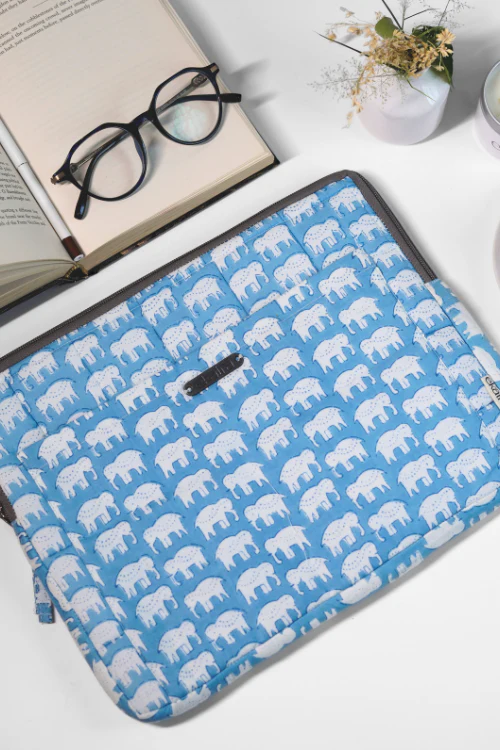 Ekatra Elephant Motif Sustainable Handmade Cotton Laptop Sleeve/Laptop Cover - Image 2