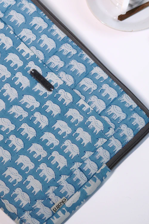 Ekatra Elephant Motif Sustainable Handmade Cotton Laptop Sleeve/Laptop Cover - Image 3