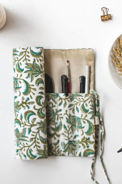 Ekatra Green Leafy Floral Durable Cotton Fabric Roll Up Case( Set Of 2 )