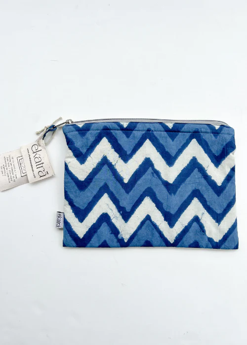Ekatra Indigo Chevron Cotton Travel Pouch/Organizer ( Set Of 2 ) - Image 2
