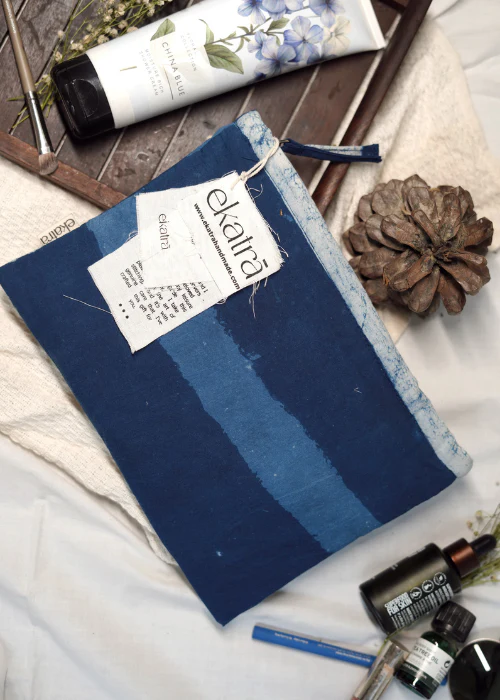 Ekatra Indigo Stripes Cotton Travel Pouch/Organizer ( Set Of 2 ) - Image 2