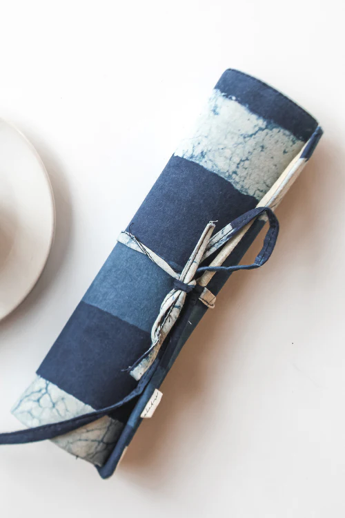 Ekatra Indigo Stripes Durable Cotton Fabric Roll Up Case( Set Of 2 ) - Image 2