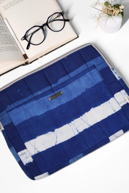Ekatra Indigo Stripes Sustainable Handmade Cotton Laptop Sleeve/Laptop Cover - Image 3