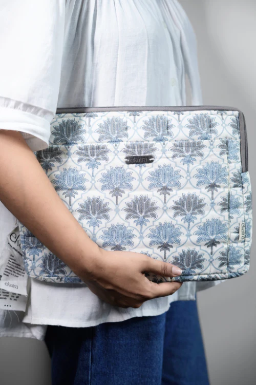 Ekatra Lotus Sustainable Handmade Cotton Laptop Sleeve/Laptop Cover - Image 2