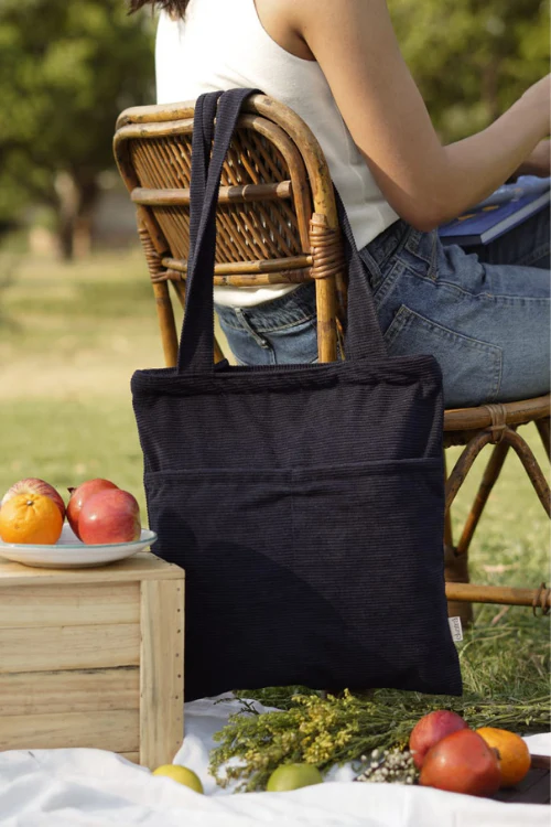 Ekatra Minimalist Corduroy Day Tote - Midnight Sky - Image 2