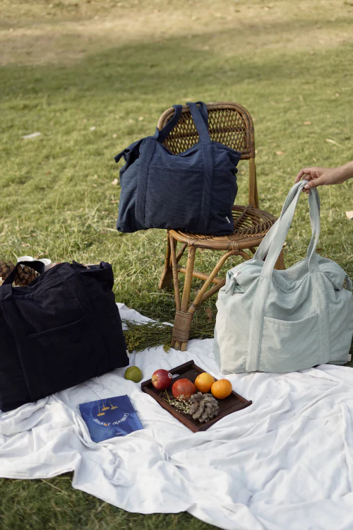 Ekatra Minimalist Corduroy Shoppers Tote - Vincent Blue - Image 3