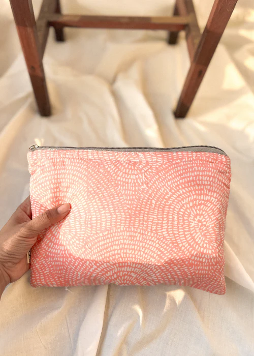 Ekatra Pink Dots Cotton Travel Pouch/Organizer ( Set Of 2 ) - Image 2