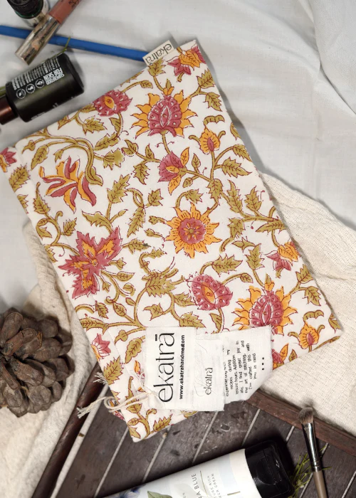 Ekatra Pink Floral Cotton Travel Pouch/Organizer ( Set Of 2 ) - Image 2