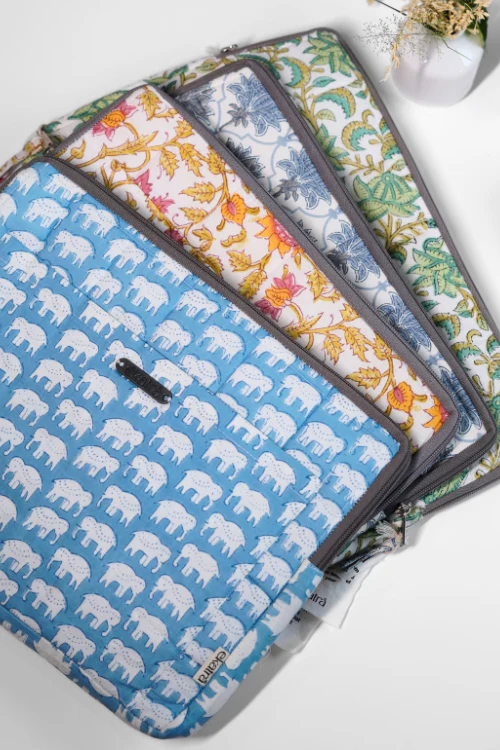 Ekatra Pink Floral Sustainable Handmade Cotton Laptop Sleeve/Laptop Cover - Image 4