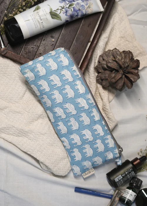 Ekatra Sustainable Cotton Travel Pouch/Organizer( Small Pouch ) - Elephant Motif ( Set Of 3 ) - Image 2