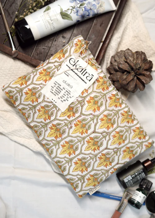 Ekatra Yellow Floral Cotton Travel Pouch/Organizer ( Set Of 2 )