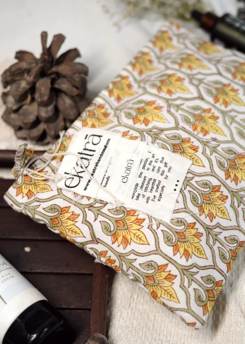 Ekatra Yellow Floral Cotton Travel Pouch/Organizer ( Set Of 2 ) - Image 2