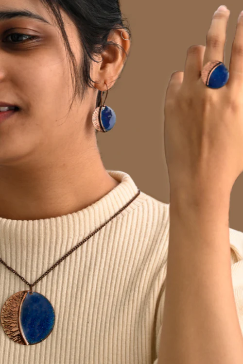 EkiBeki Hand Crafted Copper Enamel - Kakan Blue Set
