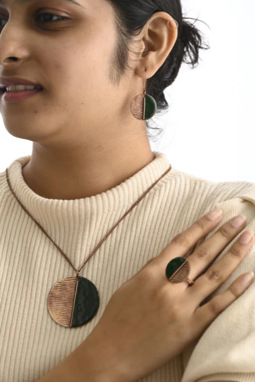 EkiBeki Hand Crafted Copper Enamel - Kakan Green Set