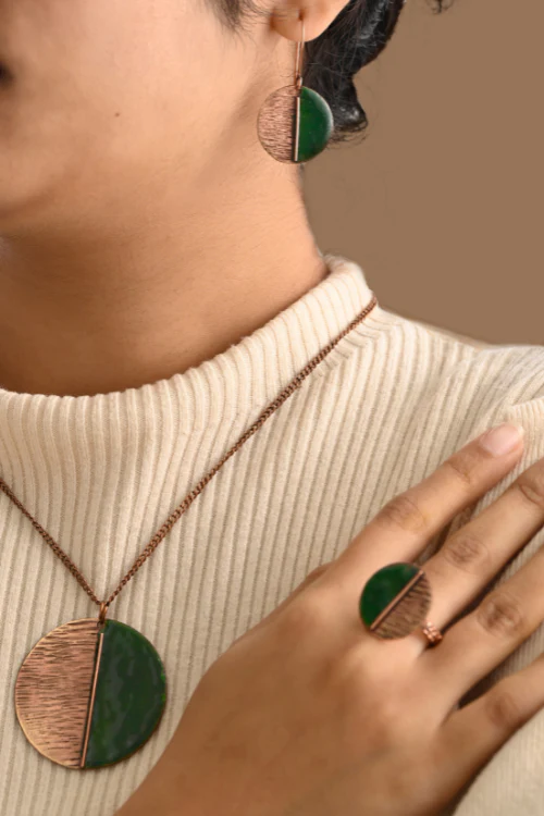 EkiBeki Hand Crafted Copper Enamel - Kakan Green Set - Image 3