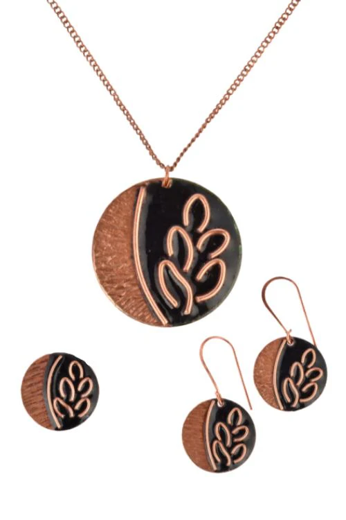 EkiBeki Hand Crafted Copper Enamel - Leaflet Coal Set Small - Image 3