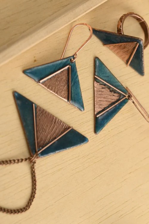 EkiBeki Hand Crafted Copper Enamel - Triphuli Blue Set - Image 2