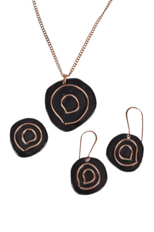 EkiBeki Hand Crafted Copper Enamel - Vartul Black Set - Image 2
