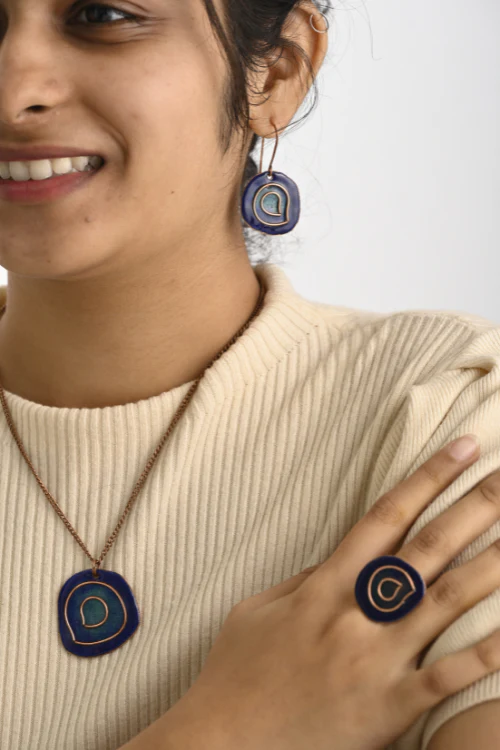 EkiBeki Hand Crafted Copper Enamel - Vartul Blue Set Small