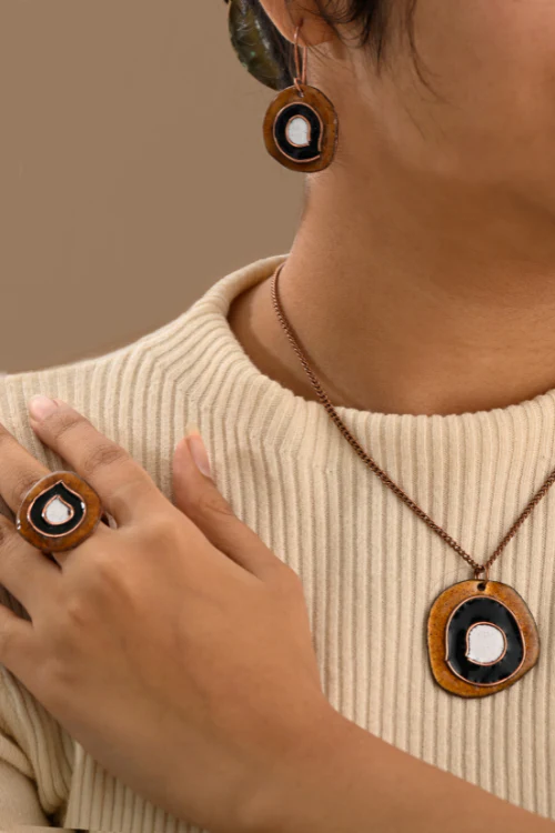 EkiBeki Hand Crafted Copper Enamel - Vartul Ochre Set