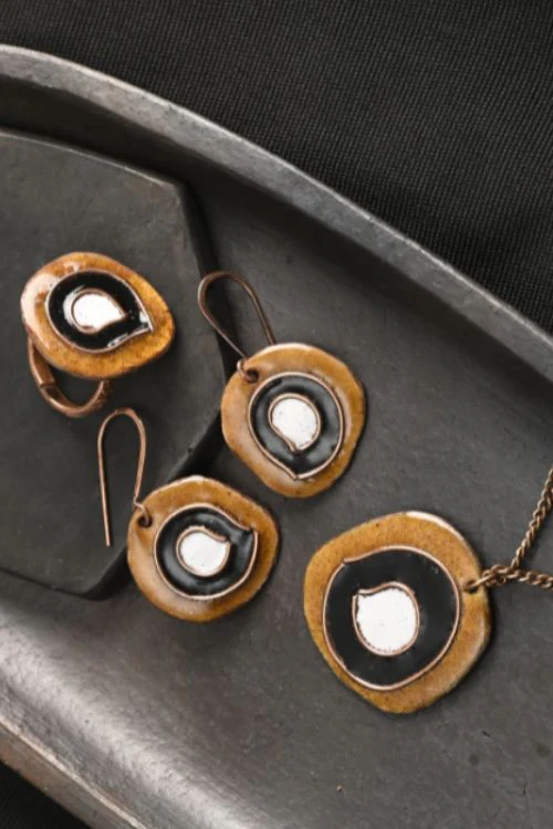 EkiBeki Hand Crafted Copper Enamel - Vartul Ochre Set - Image 4