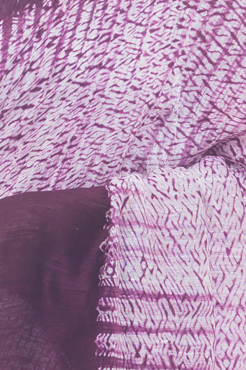TICH Elegant Bengal Handwoven Matka Silk Shibori Saree - Burgundy & White - Image 6