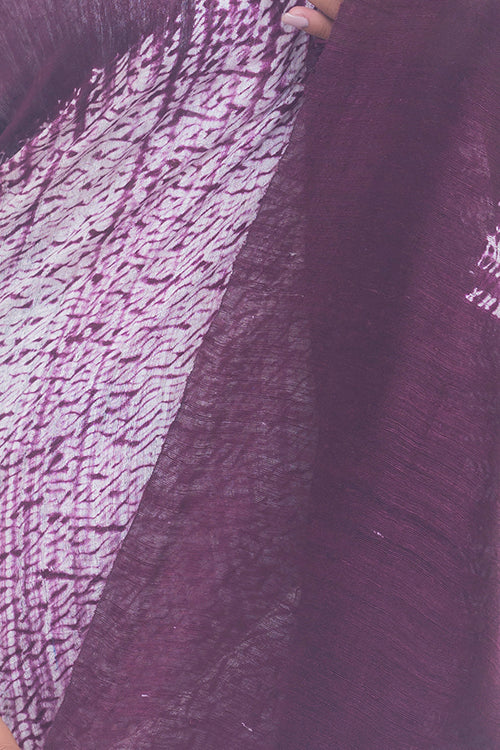 TICH Elegant Bengal Handwoven Matka Silk Shibori Saree - Burgundy & White - Image 7