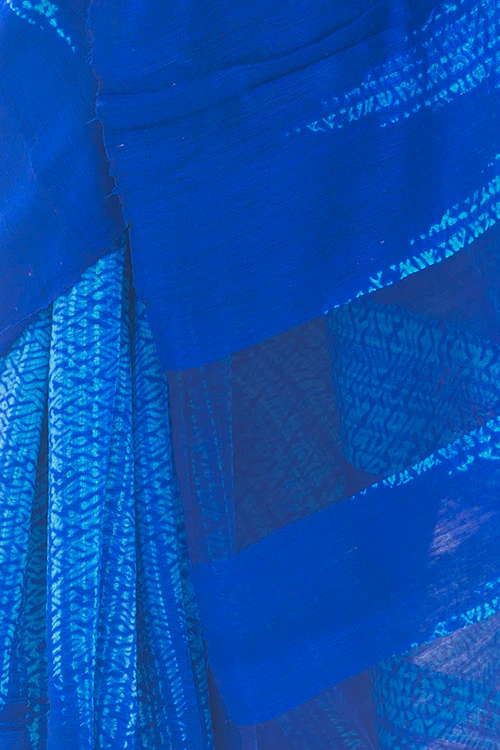 TICH Elegant Bengal Handwoven Matka Silk Shibori Saree - Royal Blue - Image 5