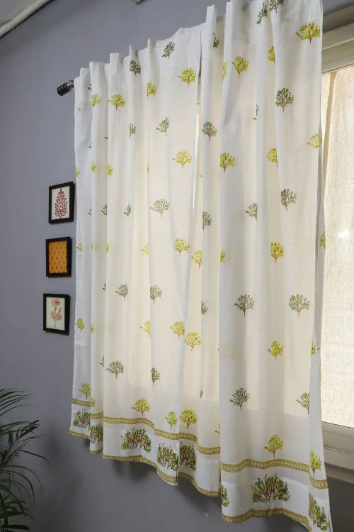 Sooti Syahi Envy Zinnia Hand Block Printed Window Curtain - Image 2