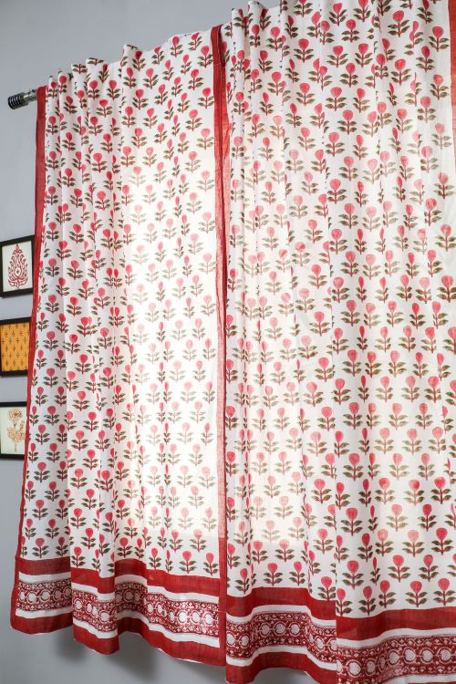 Sooti Syahi Evergreen Cherry Hand Block Printed Window Curtain - Image 3