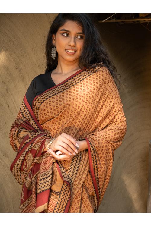 TICH Exclusive Bagh Hand Block Printed Cotton Saree - Buds - Image 2