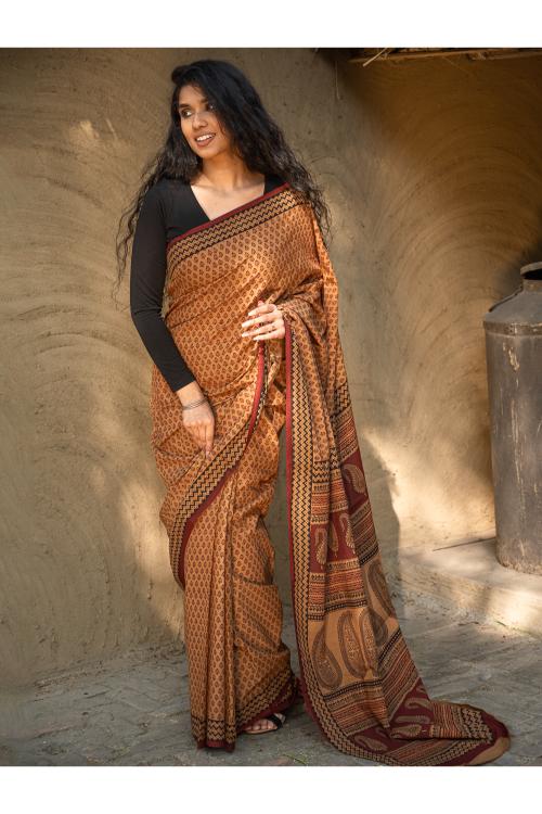 TICH Exclusive Bagh Hand Block Printed Cotton Saree - Buds - Image 5