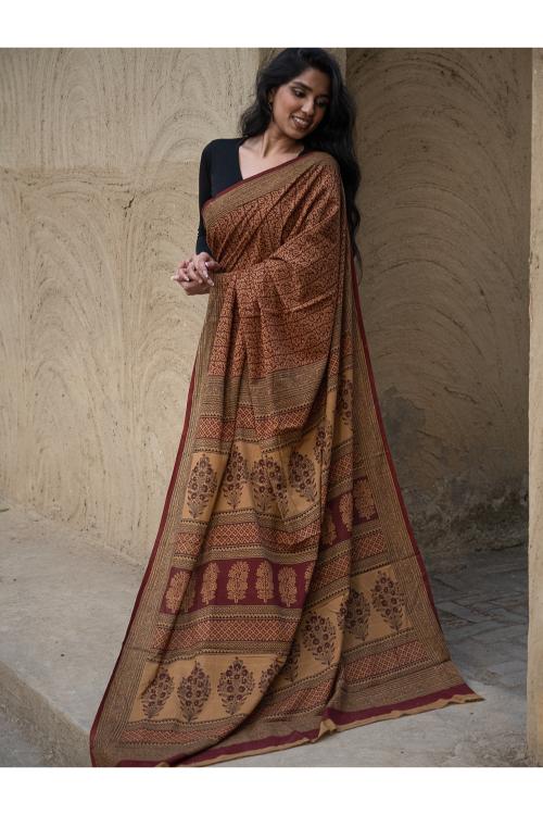 TICH Exclusive Bagh Hand Block Printed Cotton Saree - Intricate Paisleys - Image 6