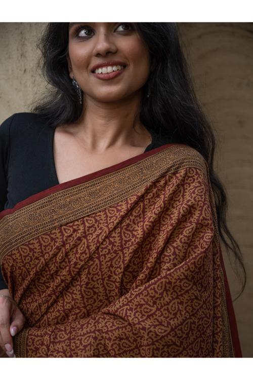 TICH Exclusive Bagh Hand Block Printed Cotton Saree - Intricate Paisleys - Image 7
