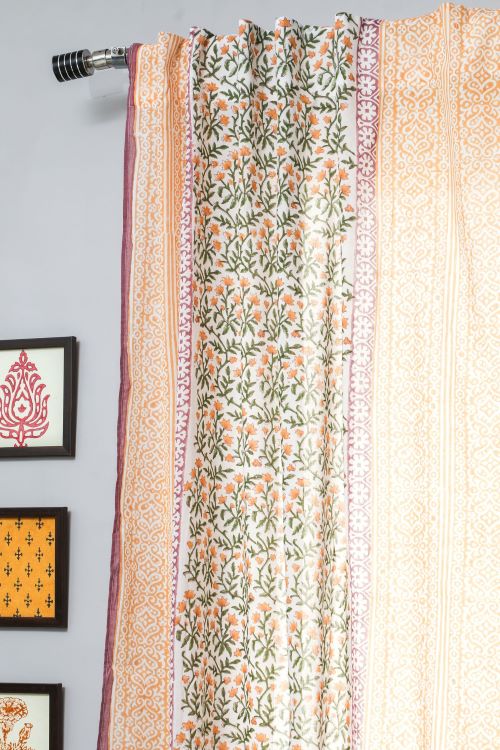 Sooti Syahi Fairyland Yellow Hand Block Printed Window Curtain - Image 2