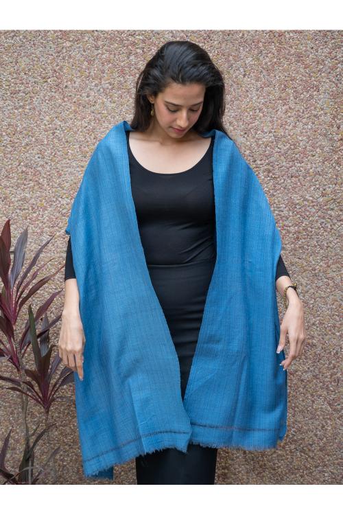 TICH Fine, Soft Himachal Wool Plain Stole - Warm Blue - Image 2