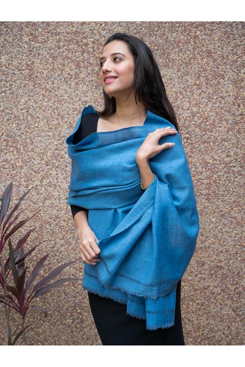 TICH Fine, Soft Himachal Wool Plain Stole - Warm Blue - Image 5