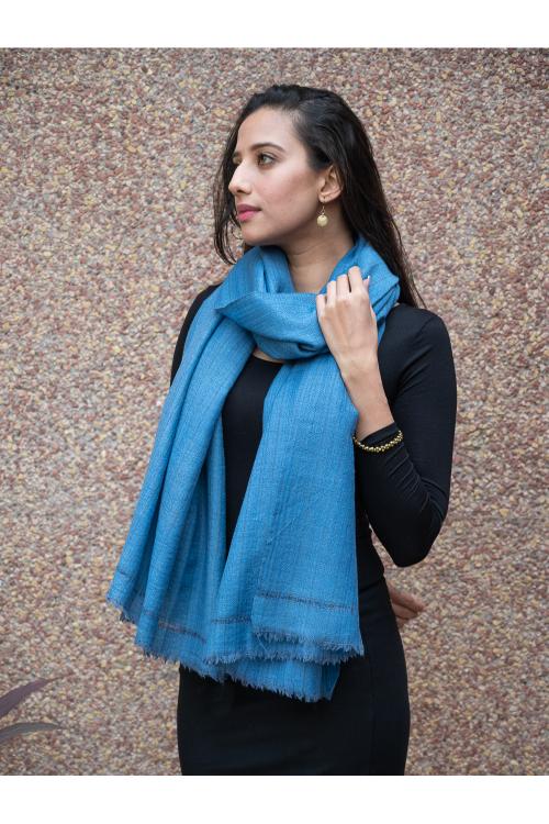 TICH Fine, Soft Himachal Wool Plain Stole - Warm Blue - Image 6