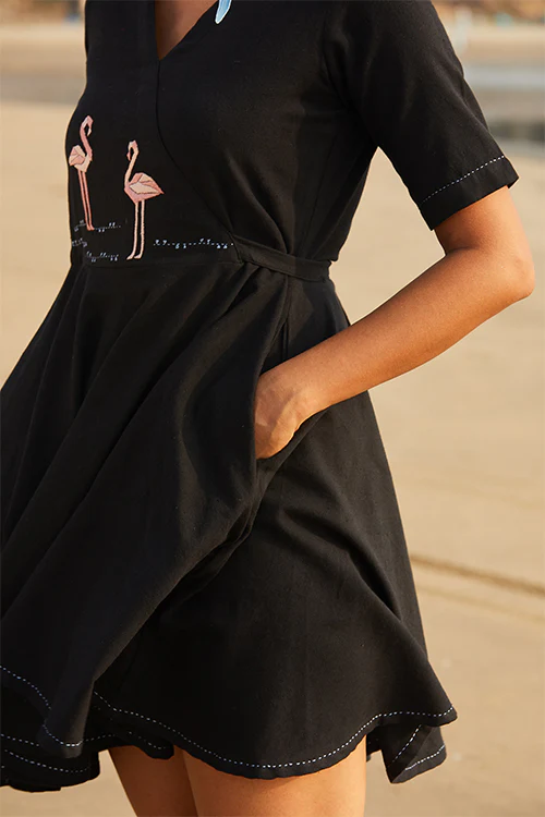 Okhai 'Flamingo Peace' Hand Embroidered Dress - Image 2