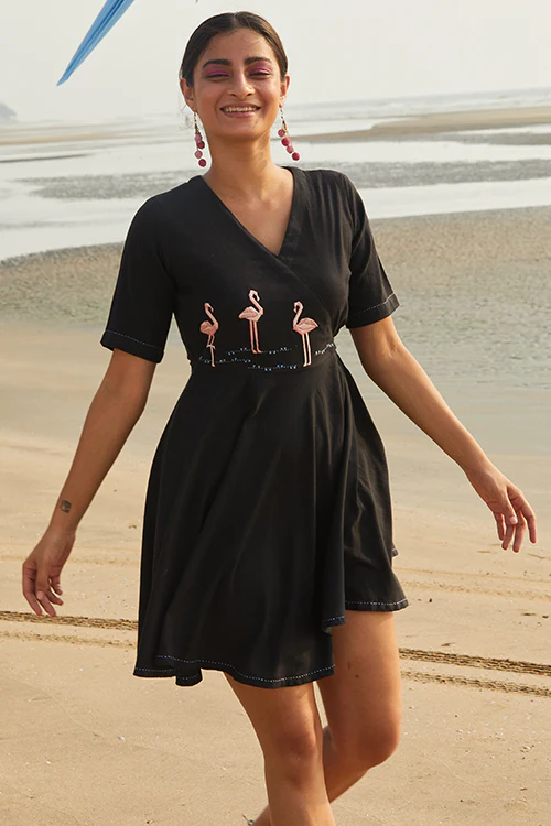 Okhai 'Flamingo Peace' Hand Embroidered Dress - Image 4