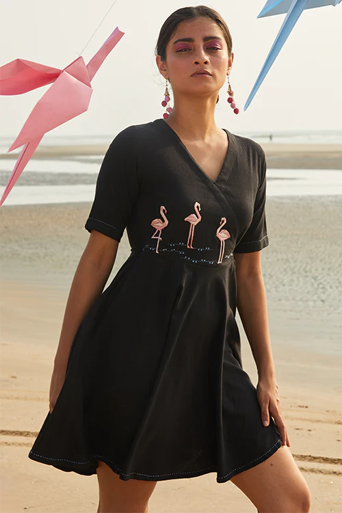 Okhai 'Flamingo Peace' Hand Embroidered Dress - Image 6